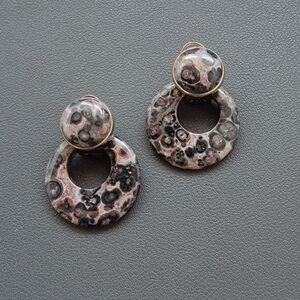 Orbicular Rhyolite Statement Earrings – Bold Natural Orbs in Rose, Black & Cream